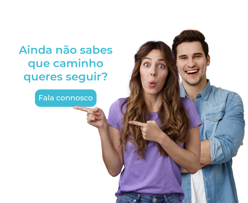Um homem e uma mulher, a segurar num tablet e a questionar Ainda não sabes que caminho queres seguir?